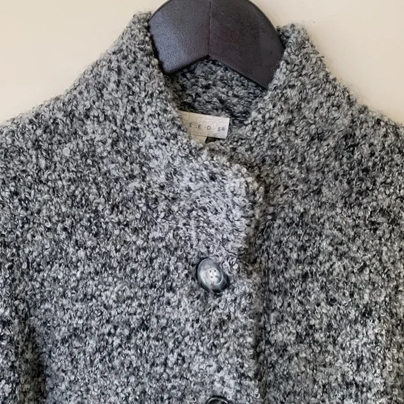 TWEEDS wool blend high neck bell sleeve 3 button sweater black gray SZ S cropped - Picture 2 of 7